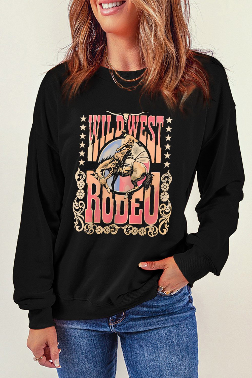 Black WILD WEST RODEO Graphic Sweatshirt