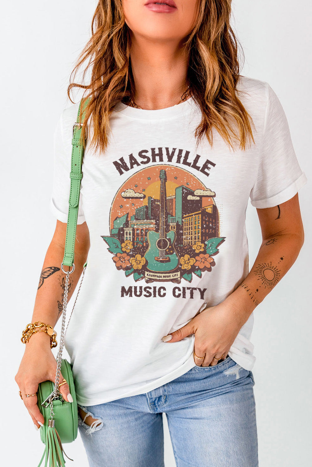 White Nashville Music City Graphic Short Sleeve Tee