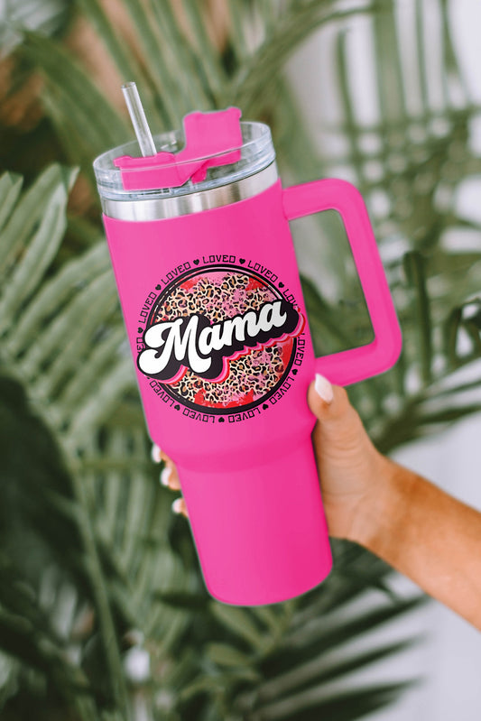 Rose 40oz Mama Leopard Print Stainless Steel Customizable Insulate Tumbler Mug With Handle