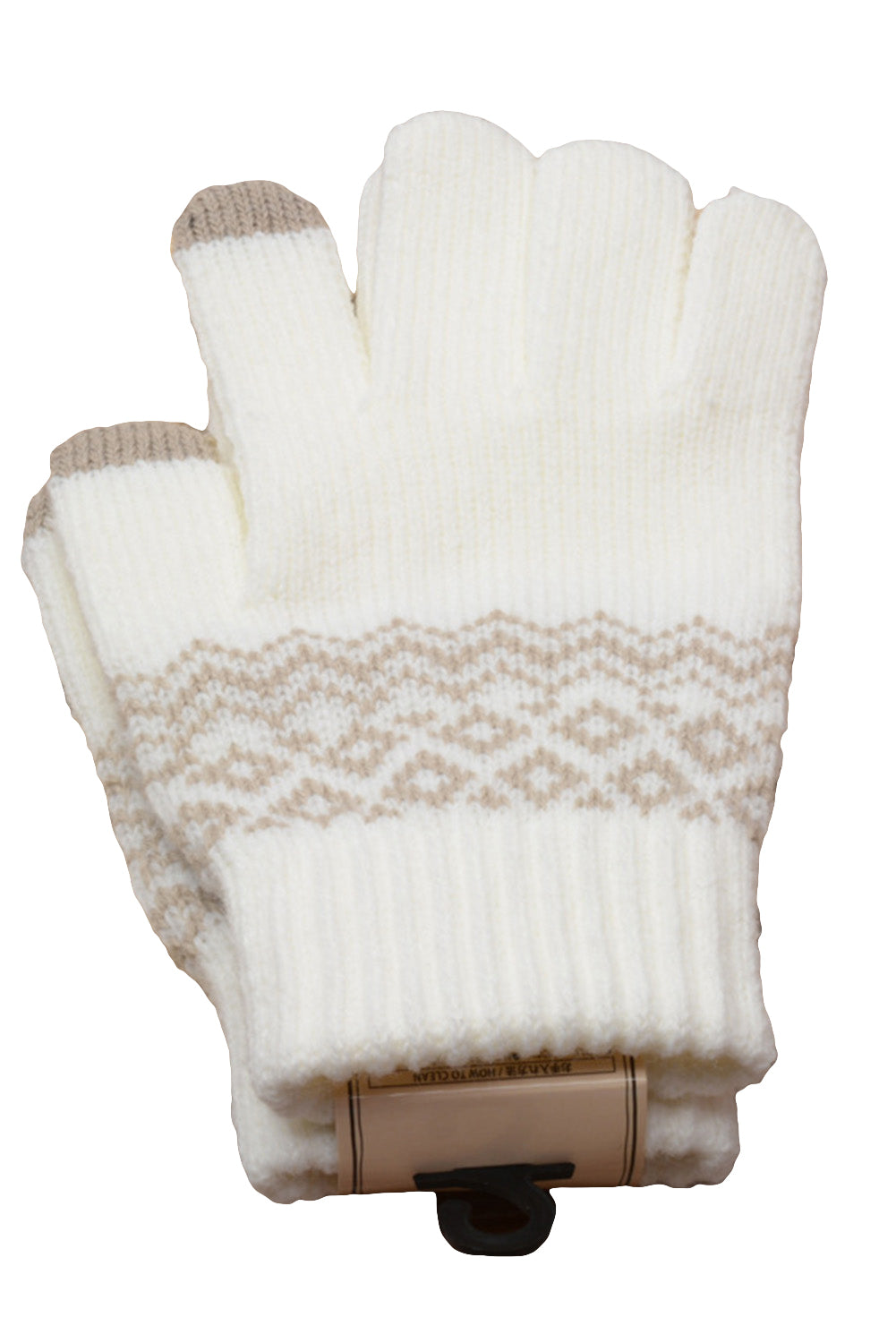 White Geometric Pattern Detail Touch Screen Gloves