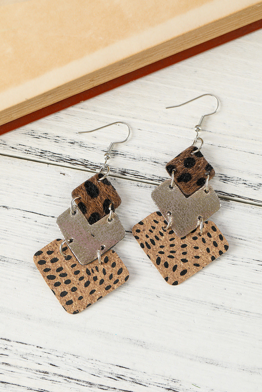 Leopard Color Block Layered Drop Earrings