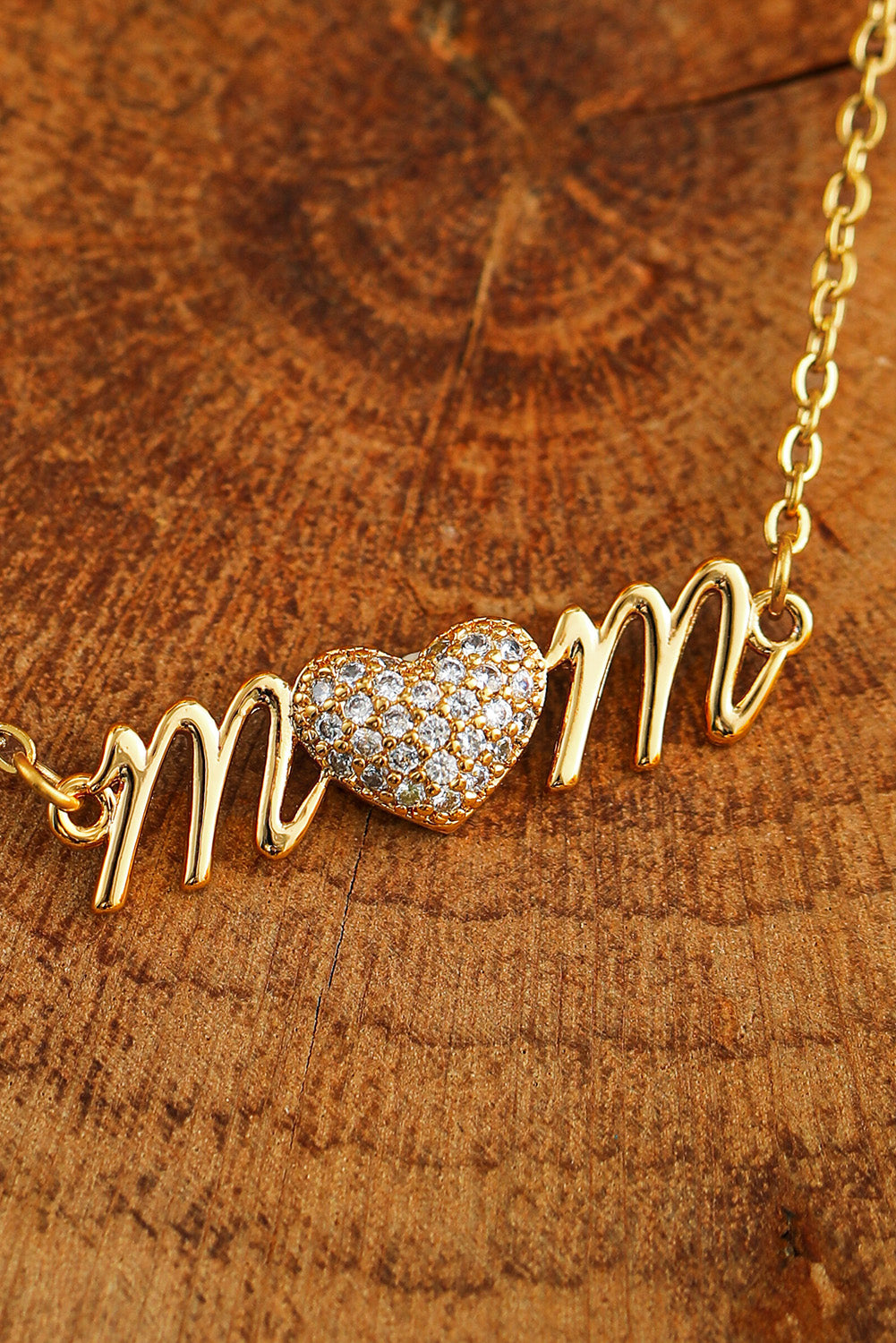 Gold Rhinestone Heart Accent mom Monogram Necklace