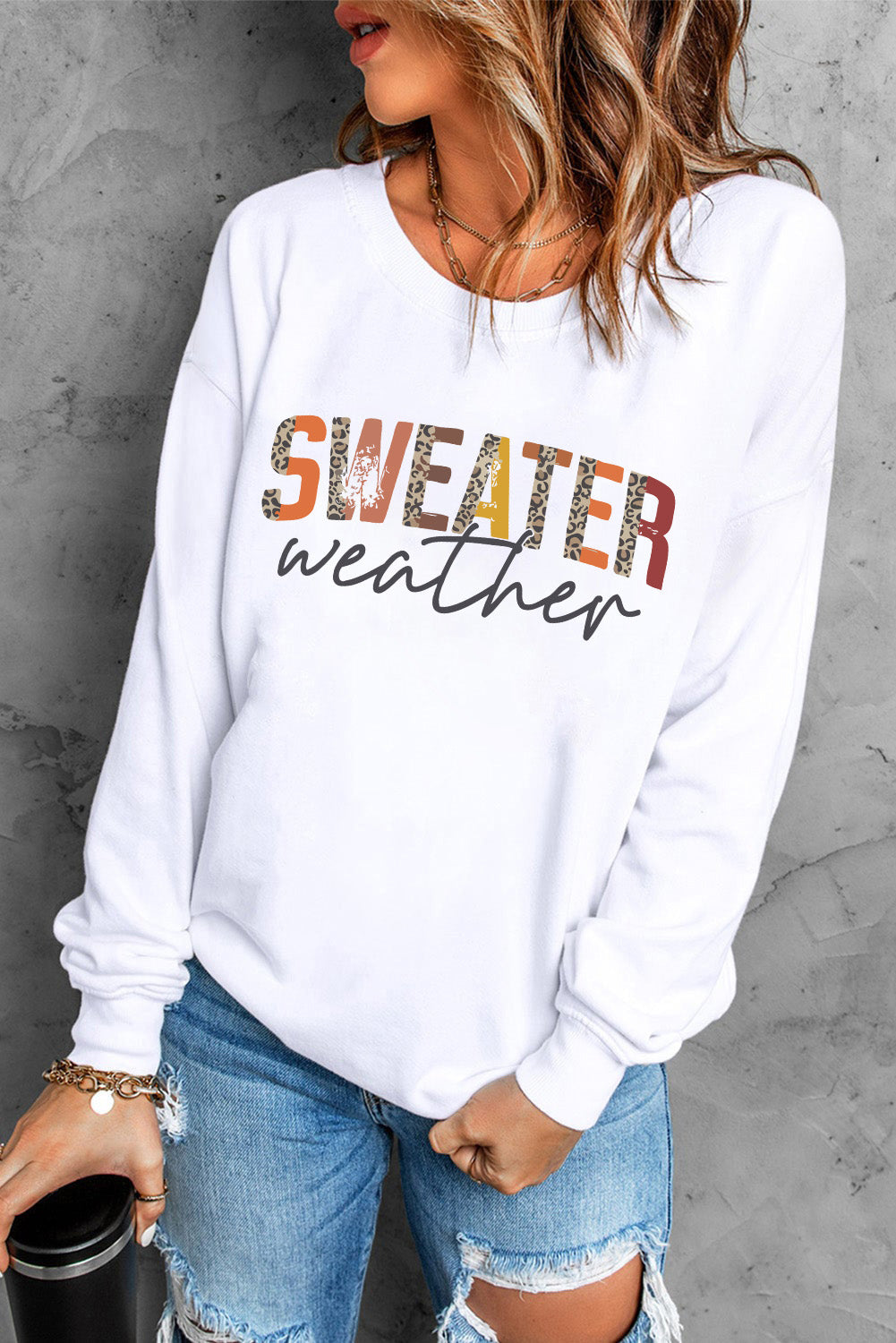 White Sweater Weather Vibrant Monogram Letter Print Sweatshirt