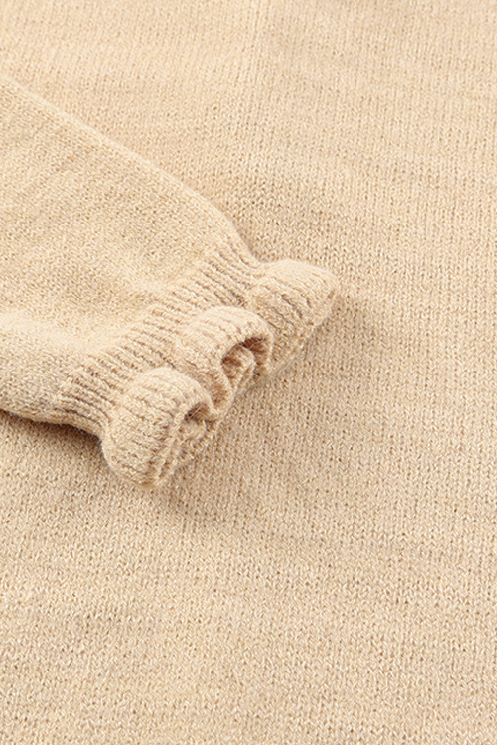 Beige Frill Trim Button Casual Knit Pullover Sweater