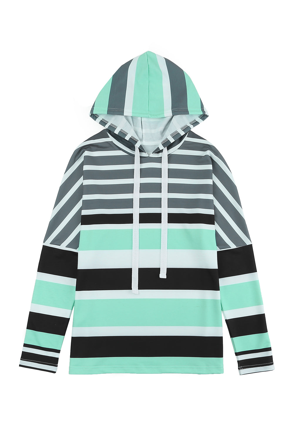 Multicolor Striped Drawstring Pullover Hoodie