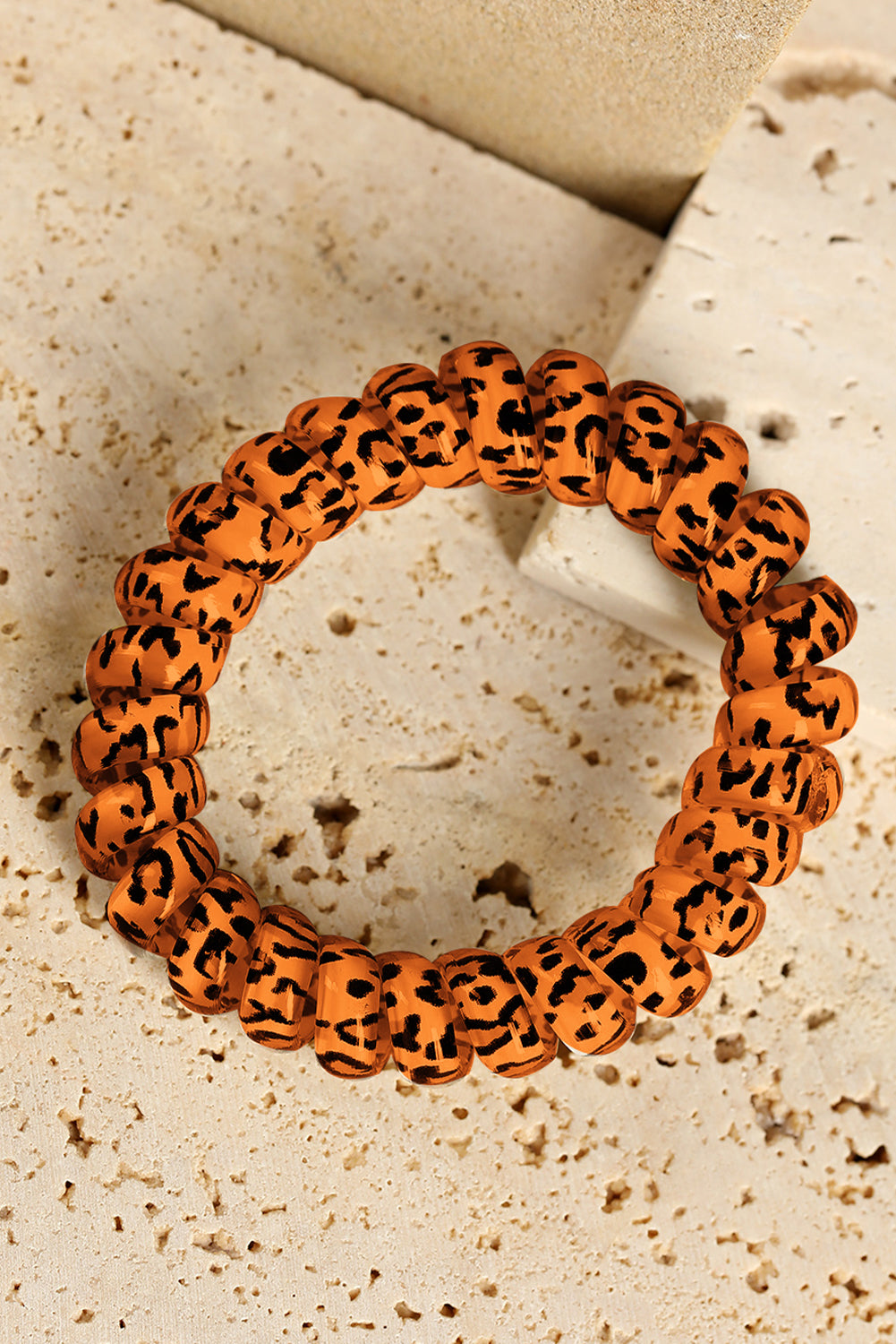 Orange Leopard Telephone Spiral Coil Wire Hair Tie