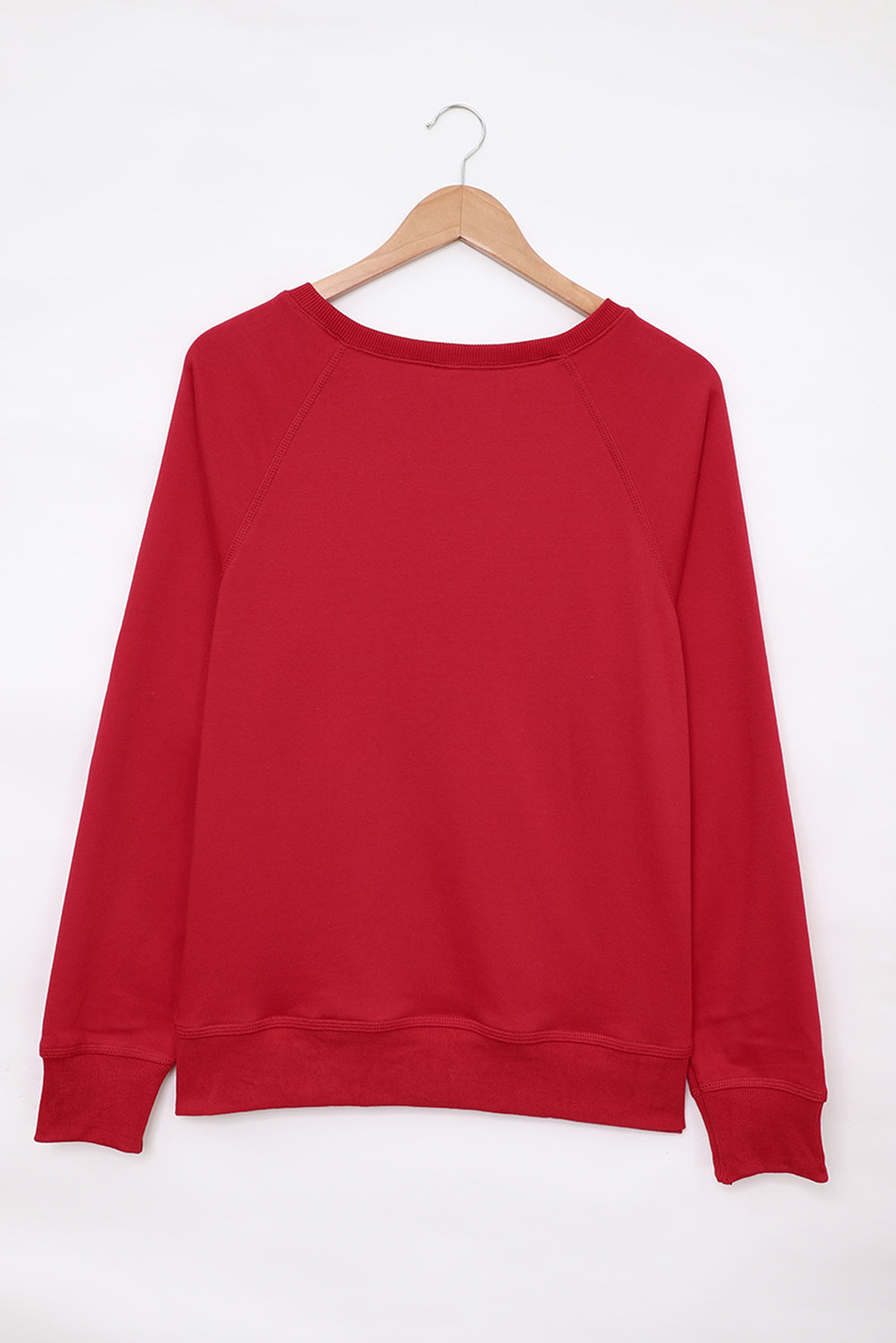 Red Plain Solid Crew Neck Basic Pullover Sweatshirt
