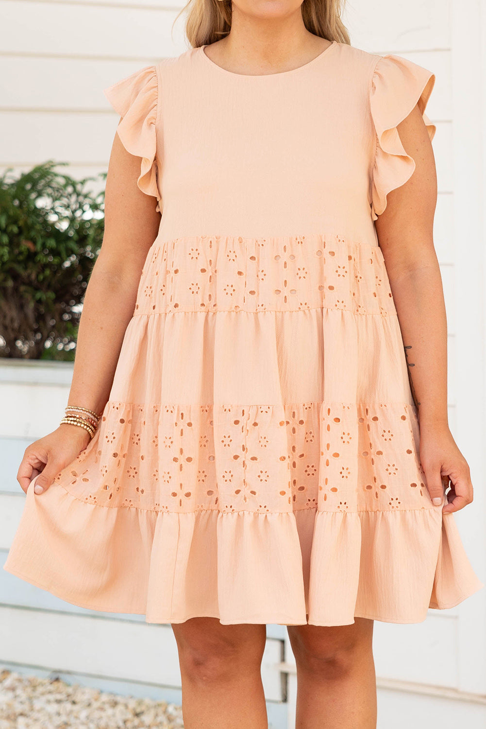 Orange Eyelet Broderie Anglaise Patchwork Tiered Curvy Dress