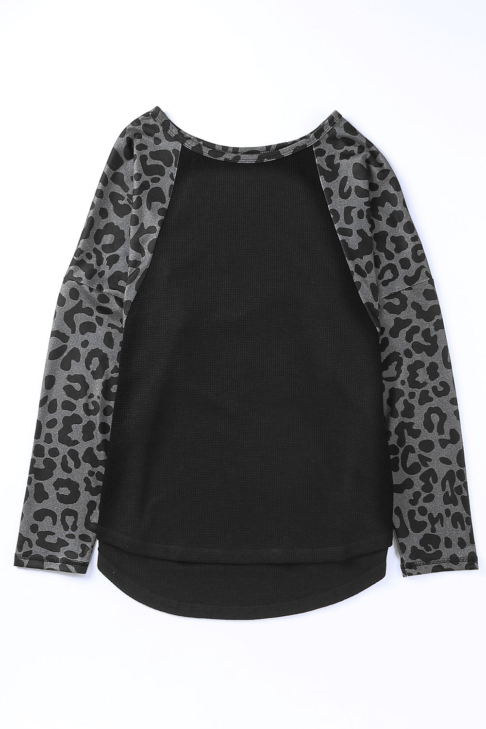 Black Leopard Raglan Sleeve Waffle Knit Plus Size Top