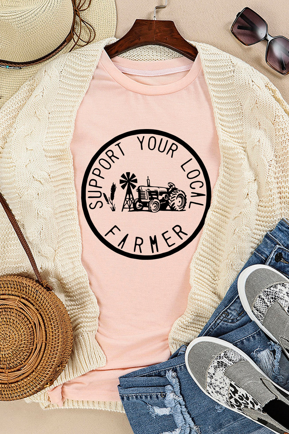 Pink Support Your Local Farmer Graphic Tee