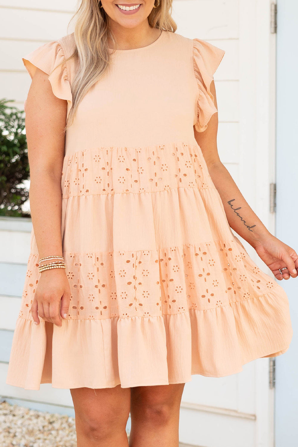 Orange Eyelet Broderie Anglaise Patchwork Tiered Curvy Dress