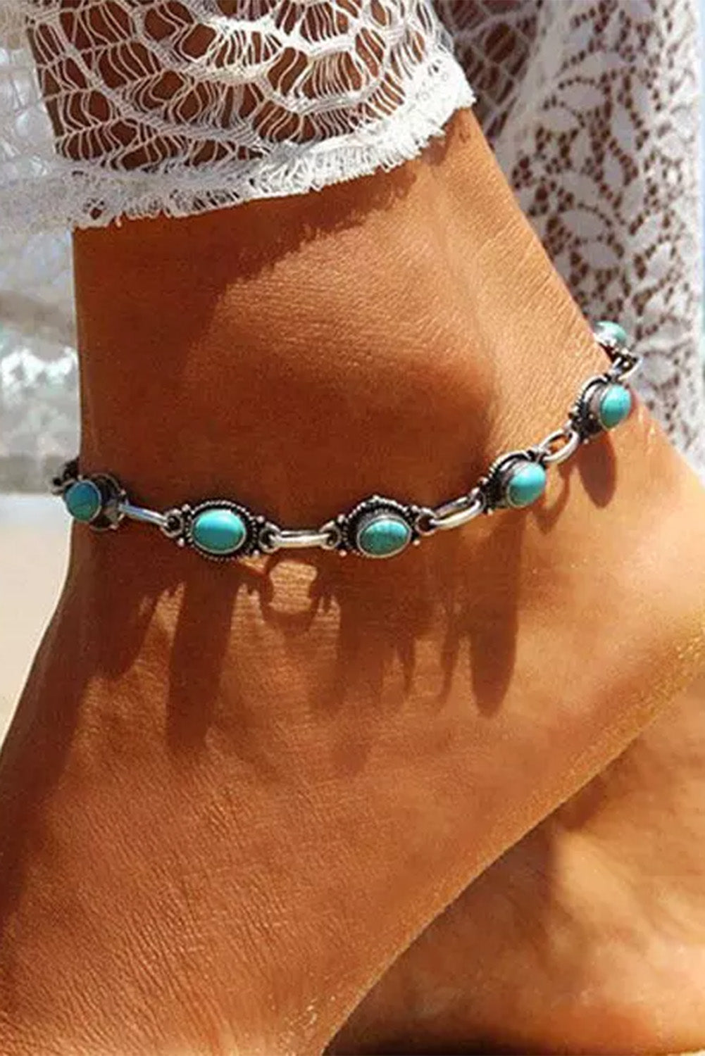 Silver Bohemian Turquoise Casual Anklet