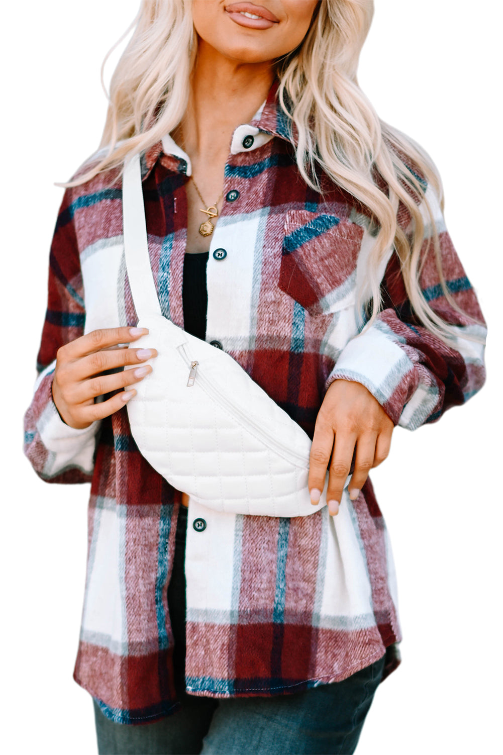 White Zipper Quilted Casual Crossbody Bag