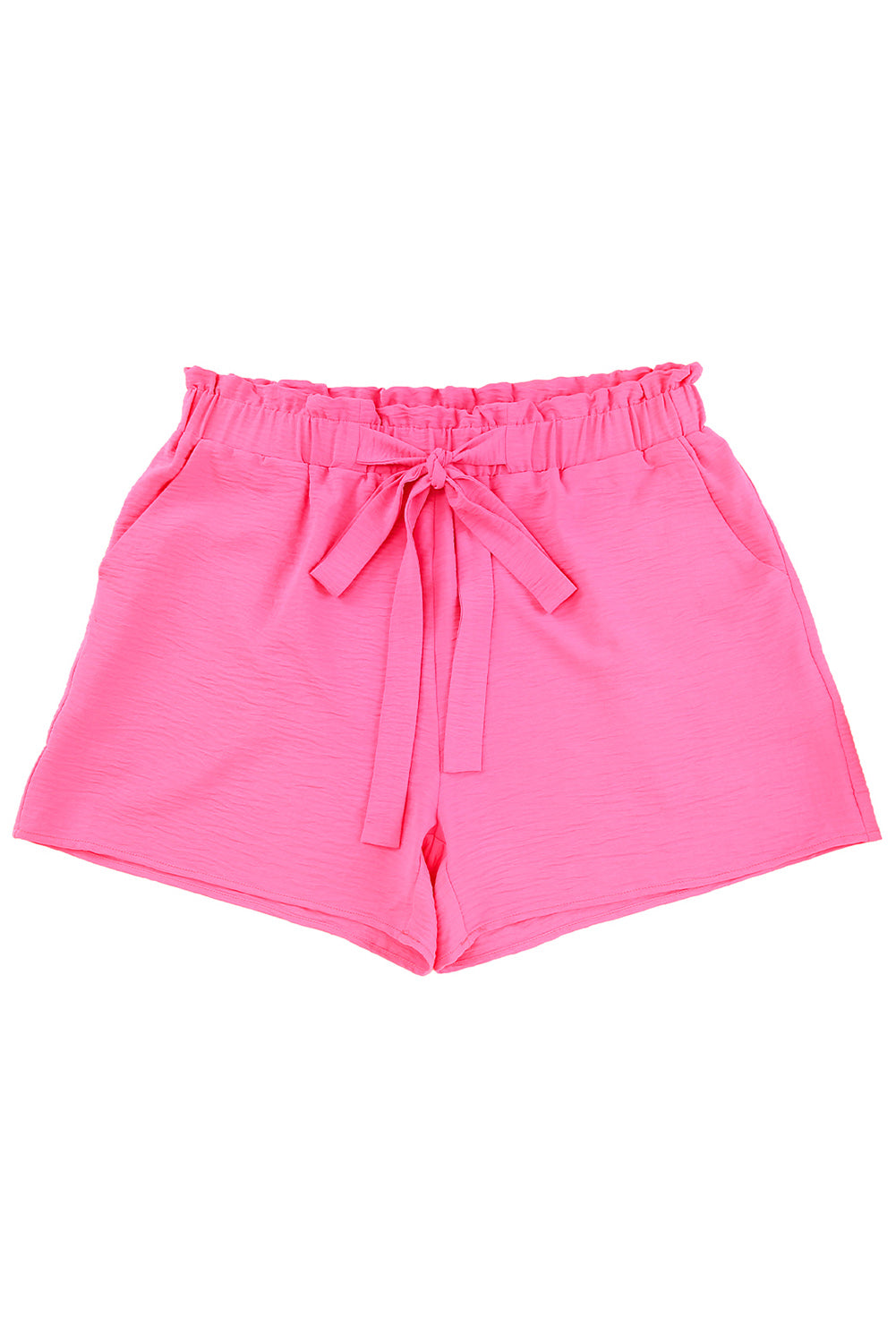 Rose Casual Paperbag High Waist Textured Plus Size Shorts