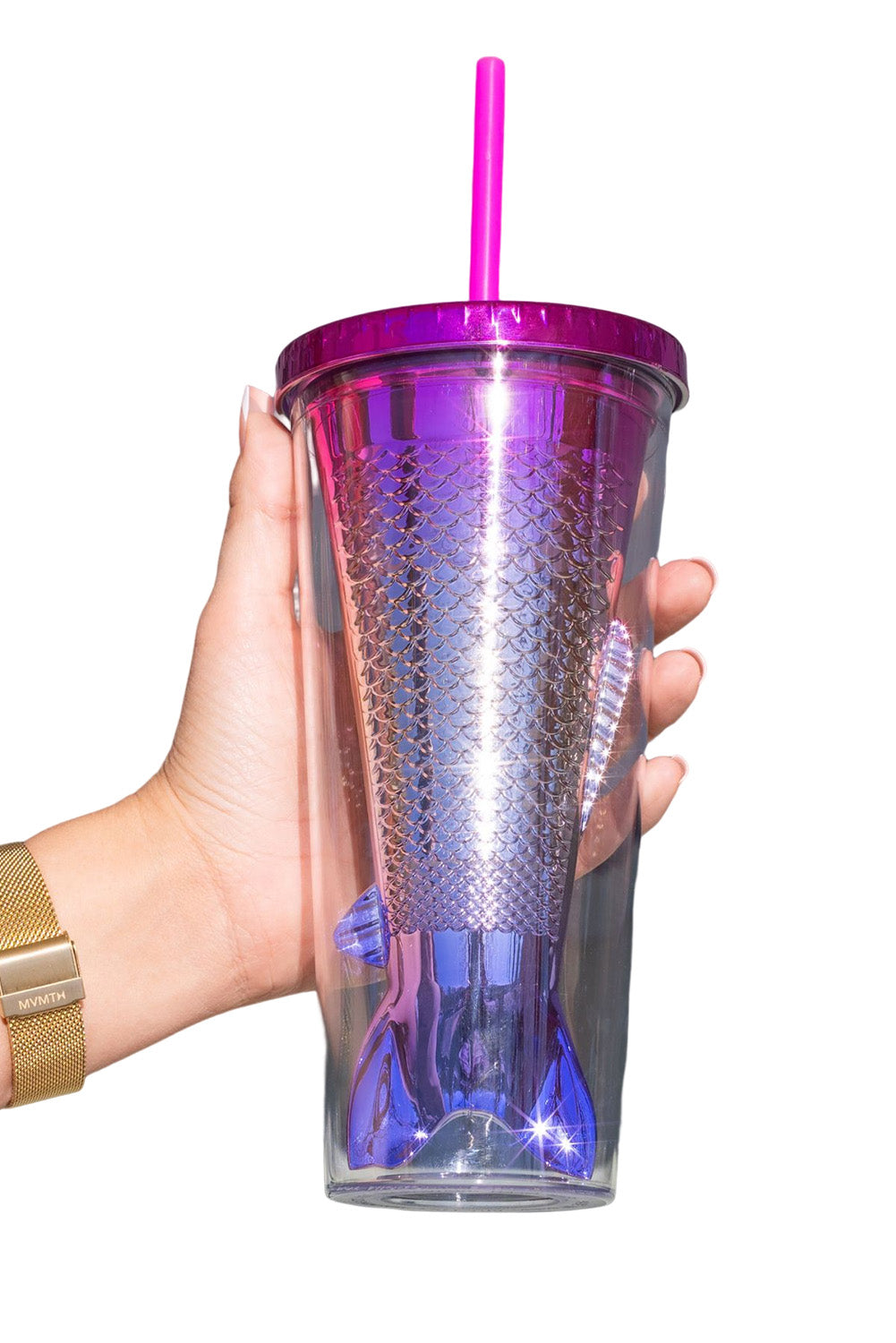Multicolor Double Layered Mermaid Fish Electroplated Straw Tumbler