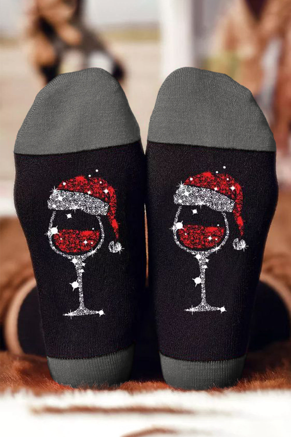 Black Christmas Champagne Santa Hat Graphic Socks