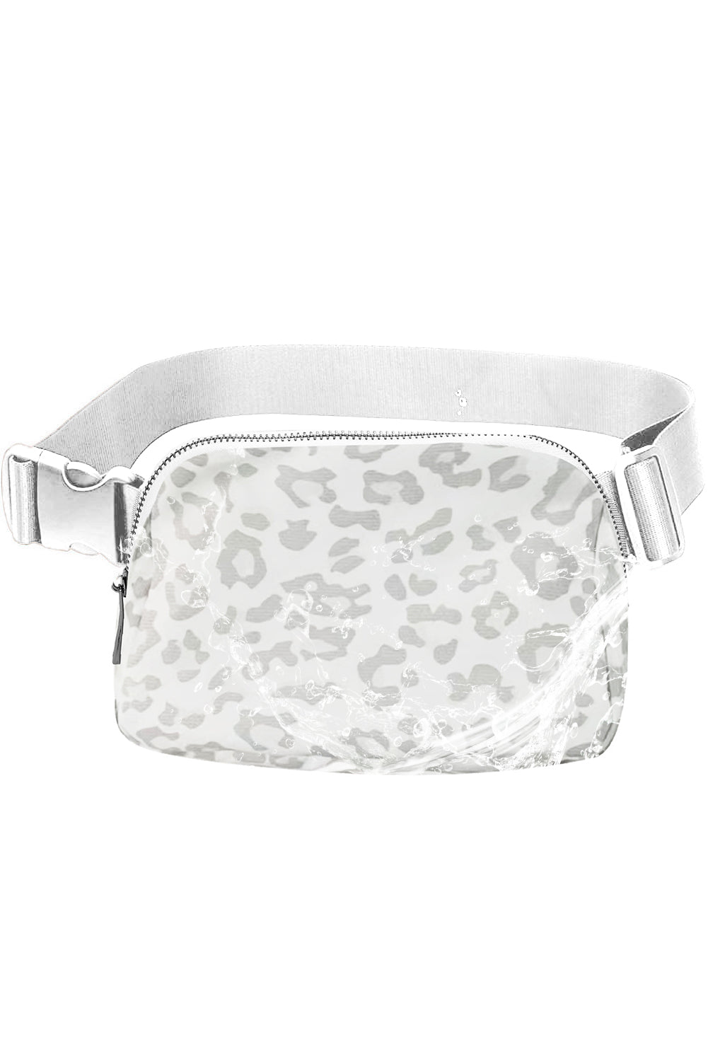 White 20*5*14cm Leopard Print Buckle Canvas Waist Pack Belt Bag