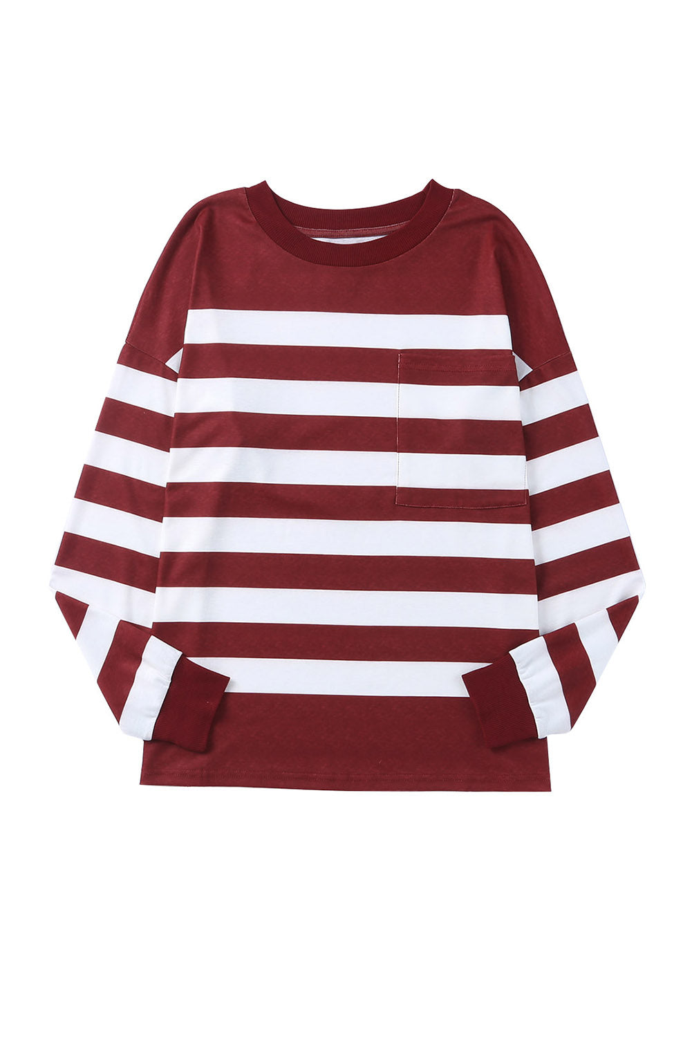 Red Striped Colorblock Casual Pocket Slits Long Sleeve Top
