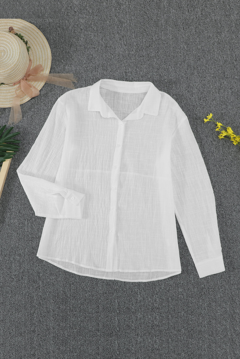 White Long Sleeve Collared Button Up Shirt for Women
