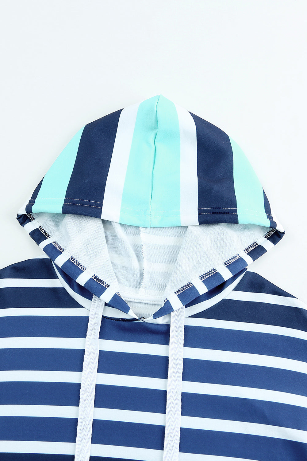 Multicolor Striped Drawstring Pullover Hoodie