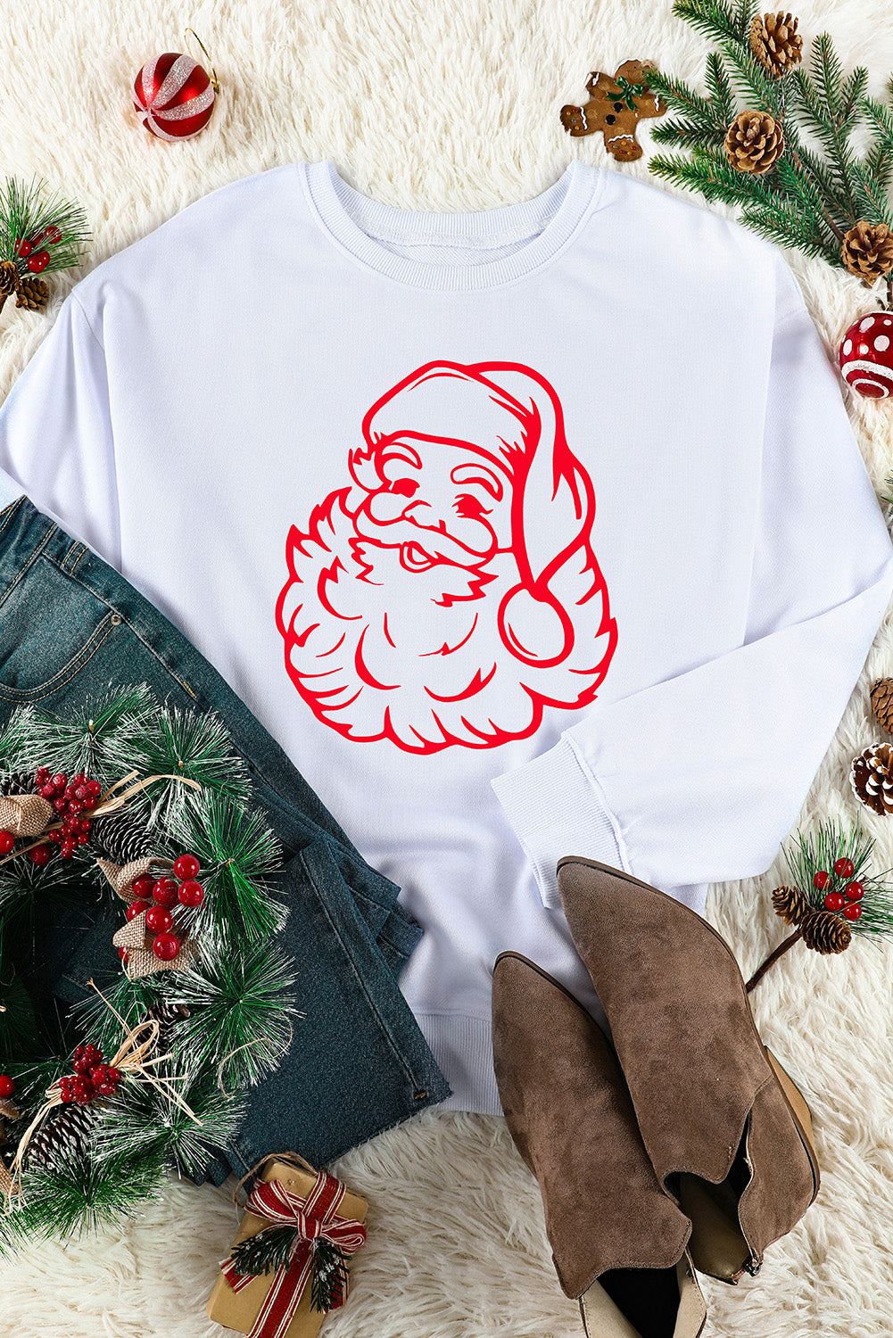 White Christmas Santa Claus Print Graphic Sweatshirt