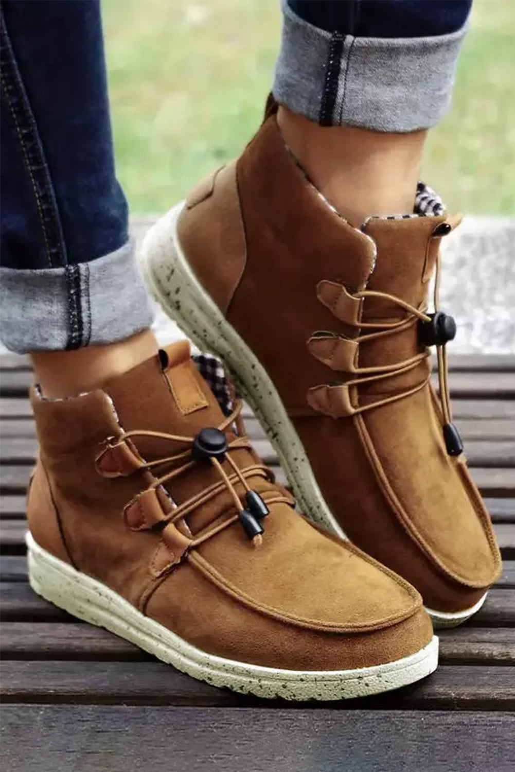 Camel Faux Suede Lace Up Ankle Boots