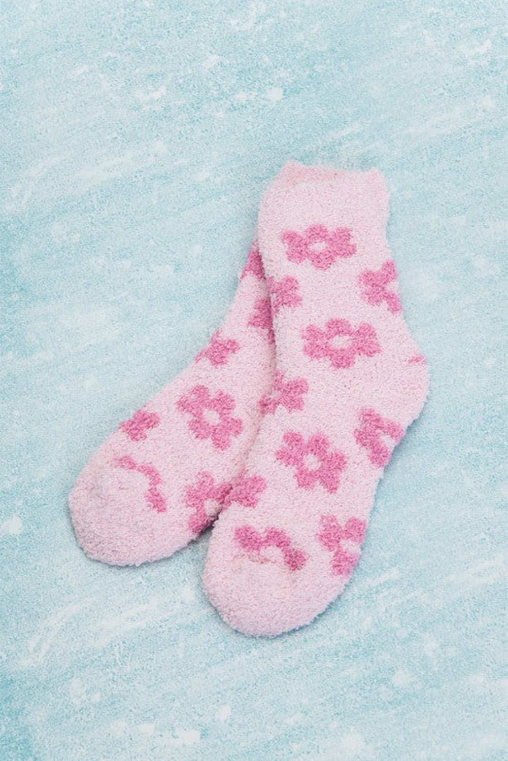 Dark Pink Flower Pattern Coral Velvet Socks