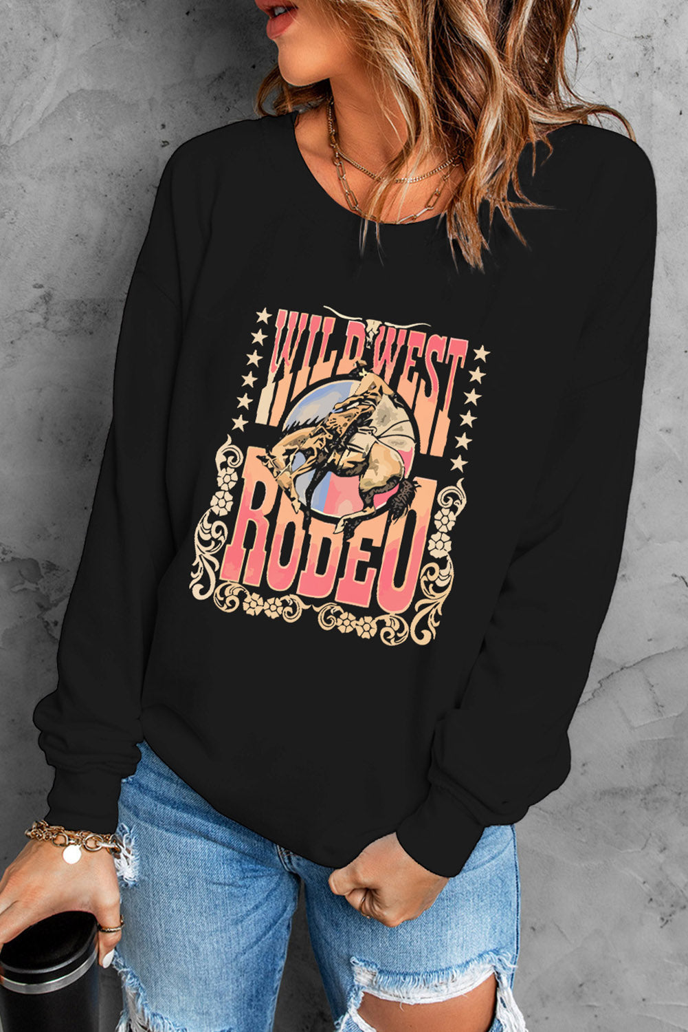 Black WILD WEST RODEO Graphic Sweatshirt