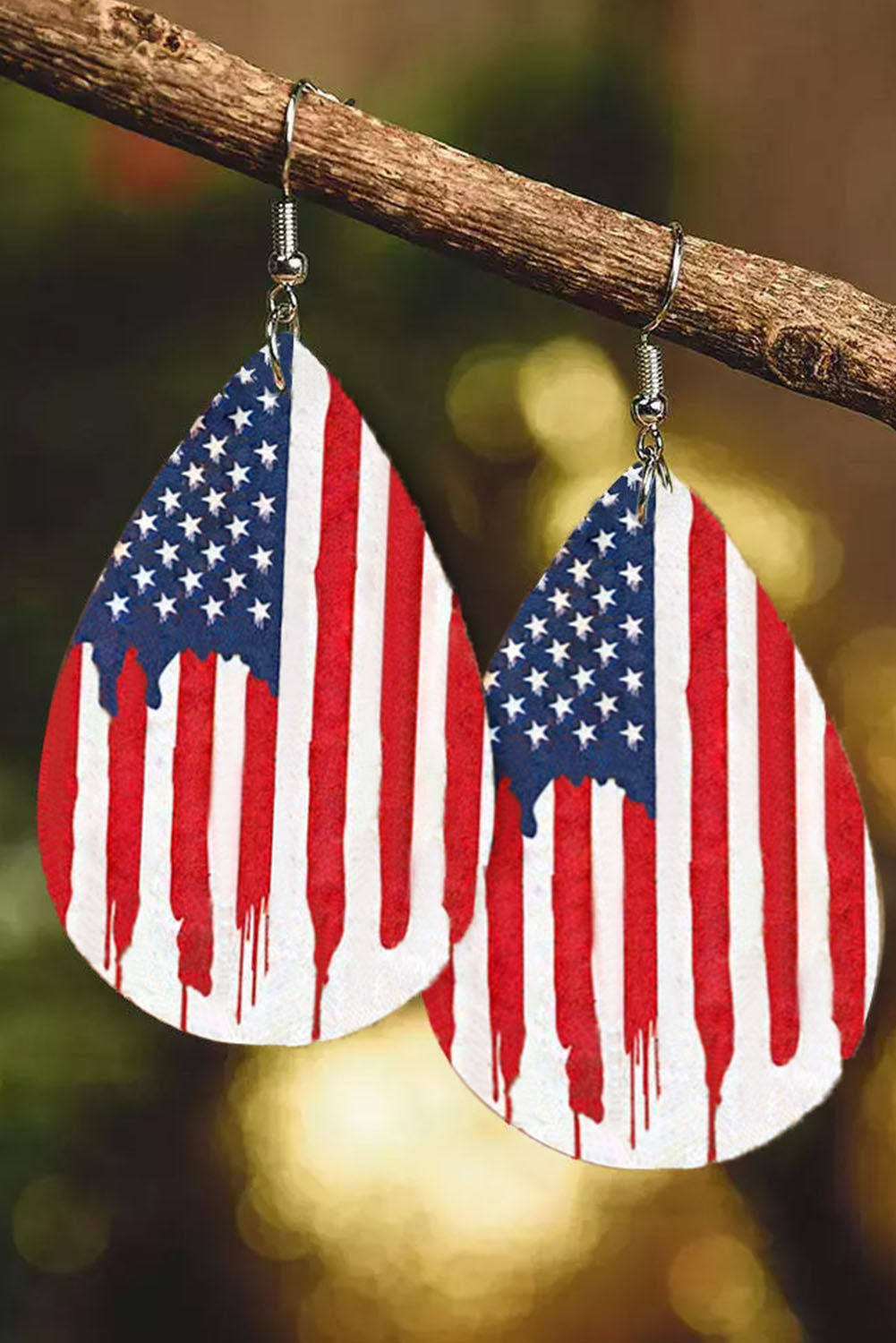 Multicolor American Flag Hollow Out Water Drop Earrings