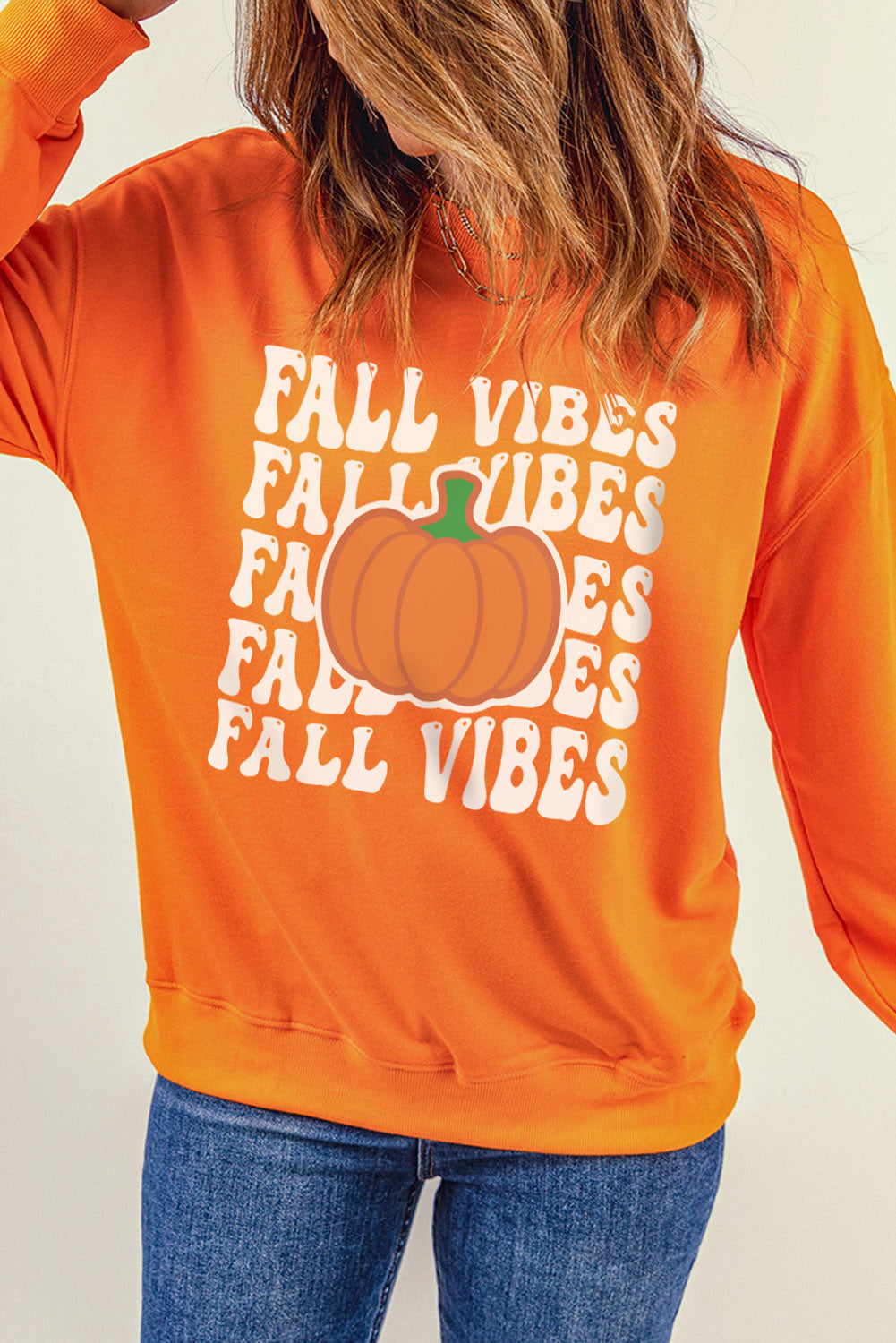Orange FALL VIBES Chic Pumpkin Graphic Sweatshirt