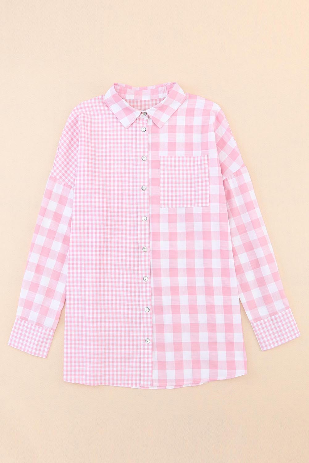 Green Mix Checked Patchwork Long Sleeve Shirt