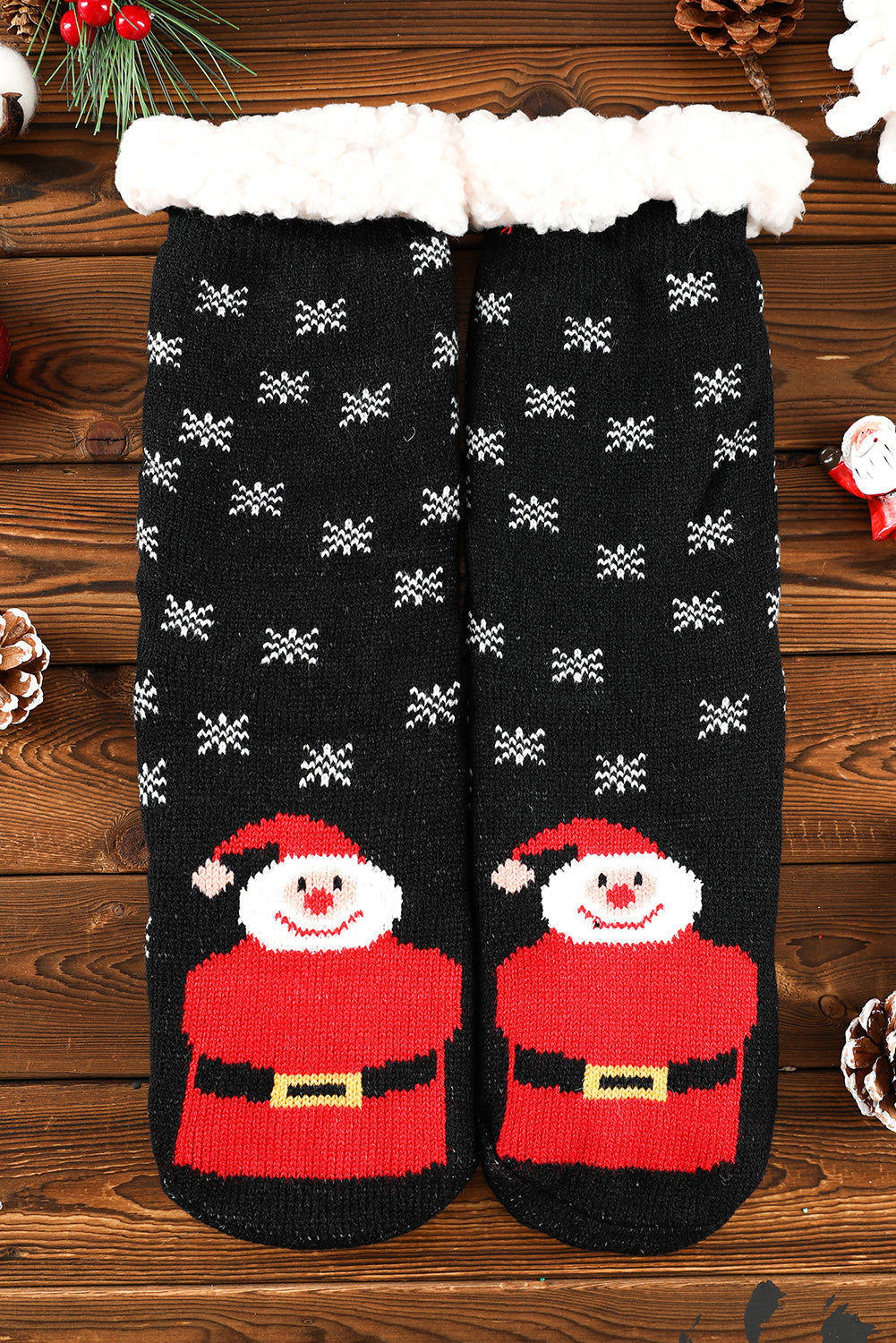 Fiery Red Christmas Cartoon Pattern Woolen Knit Socks
