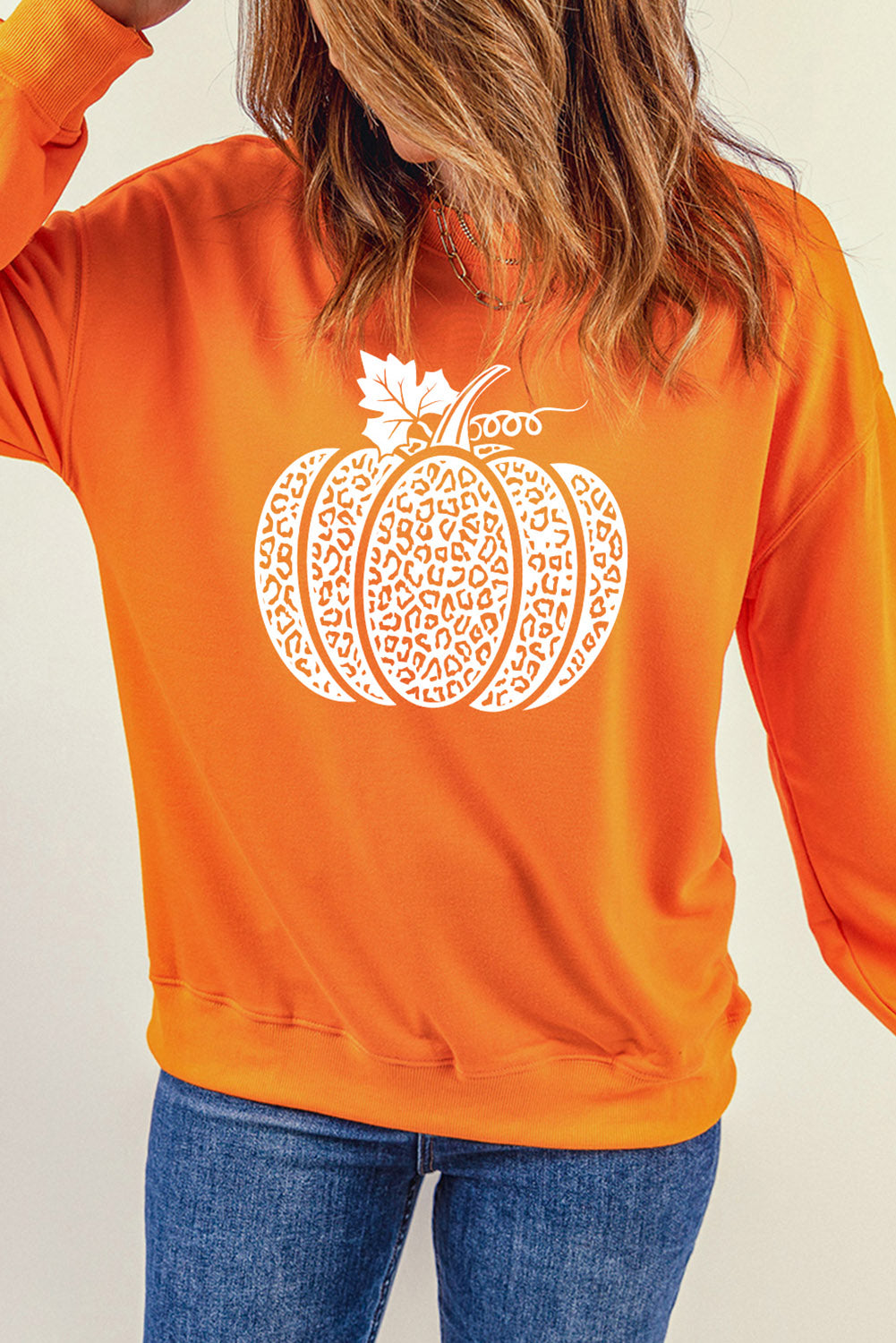 Orange Leopard Pumpkin Printed Graphic Sweatshirt
