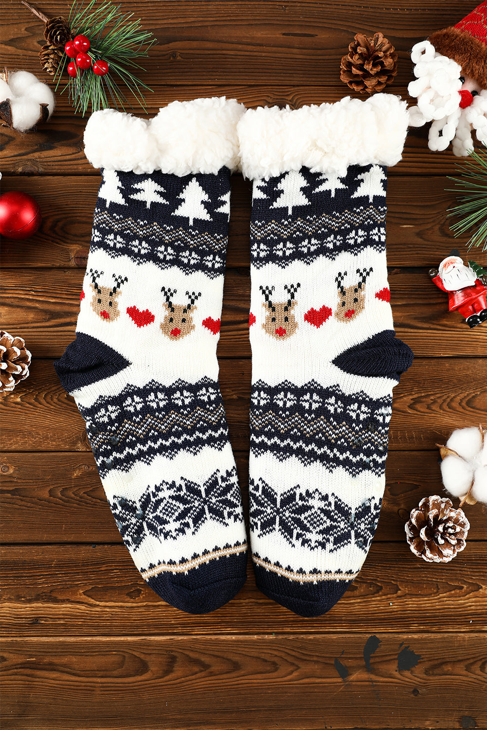 Black Christmas Reindeer Snowflake Thermal Socks