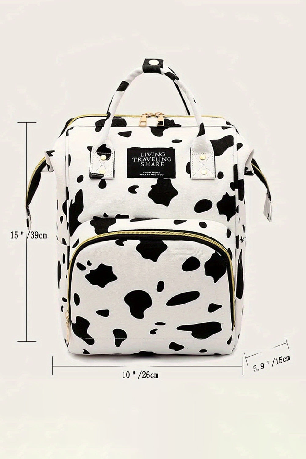 White Cow Spot Print Multi Pocket Canvas Backpack