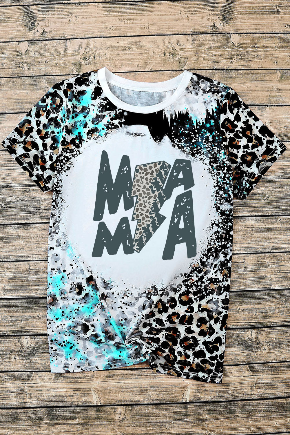 Leopard MAMA Lightning Graphic Bleached T Shirt