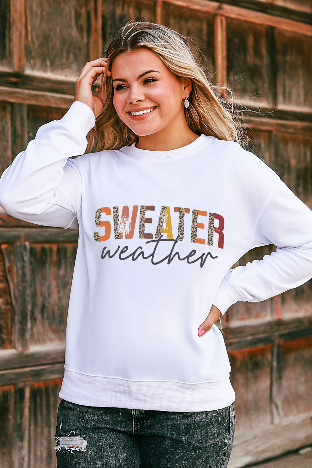 White Sweater Weather Vibrant Monogram Letter Print Sweatshirt