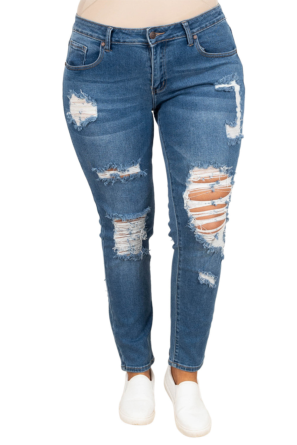 Blue Plus Size Distressed Ripped Skinny Jeans
