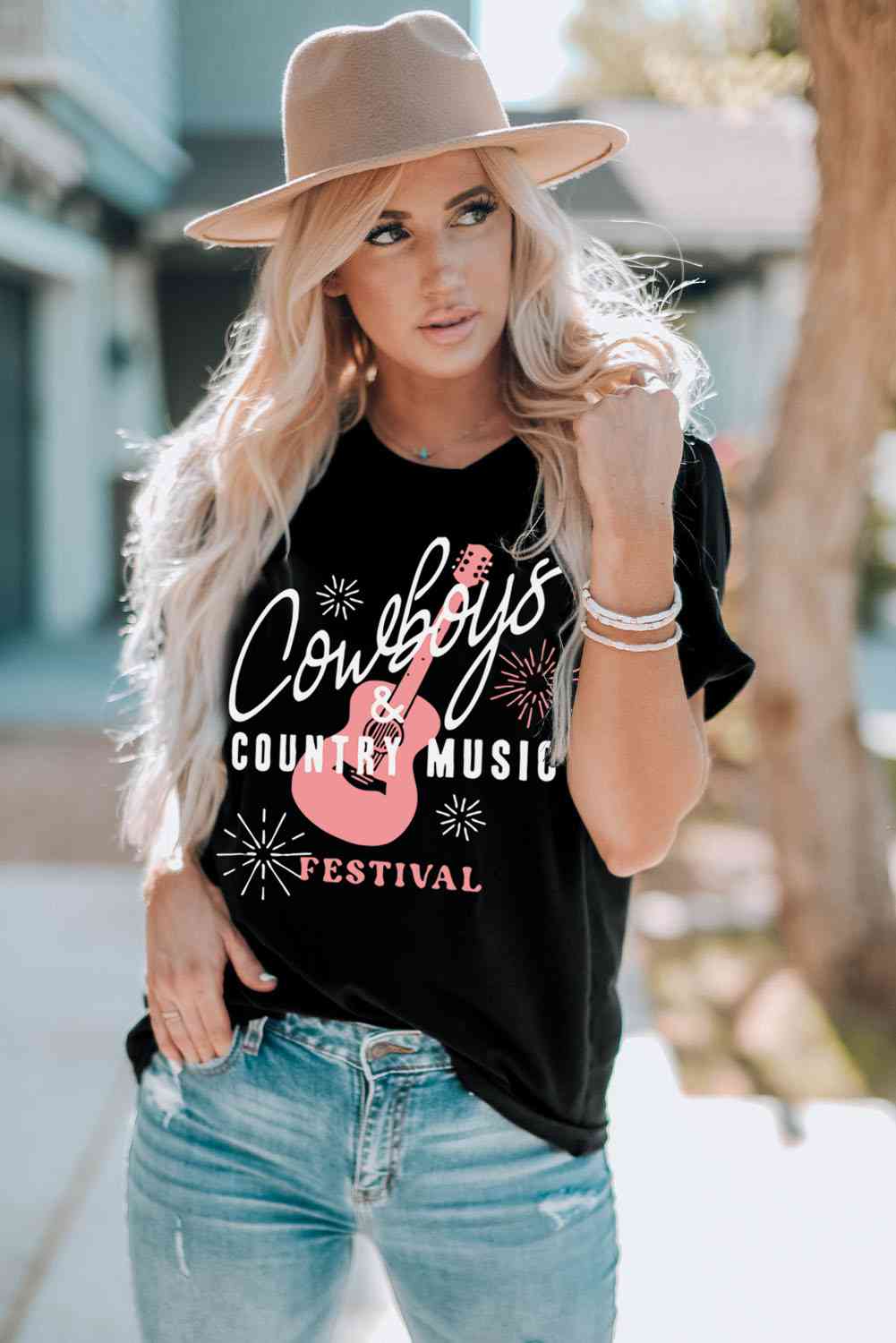 COWBOYS COUNTRY MUSIC Round Neck T-Shirt