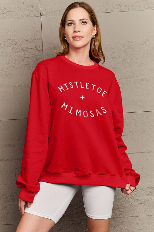 Simply Love Full Size MISTLETOE MIMOSAS Long Sleeve Sweatshirt